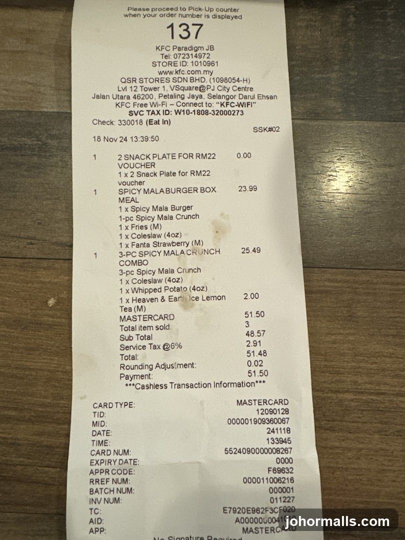 KFC Receipt