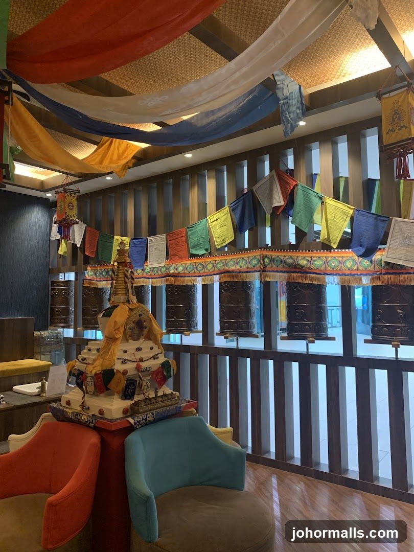 Tibetan prayer flags and prayer wheels