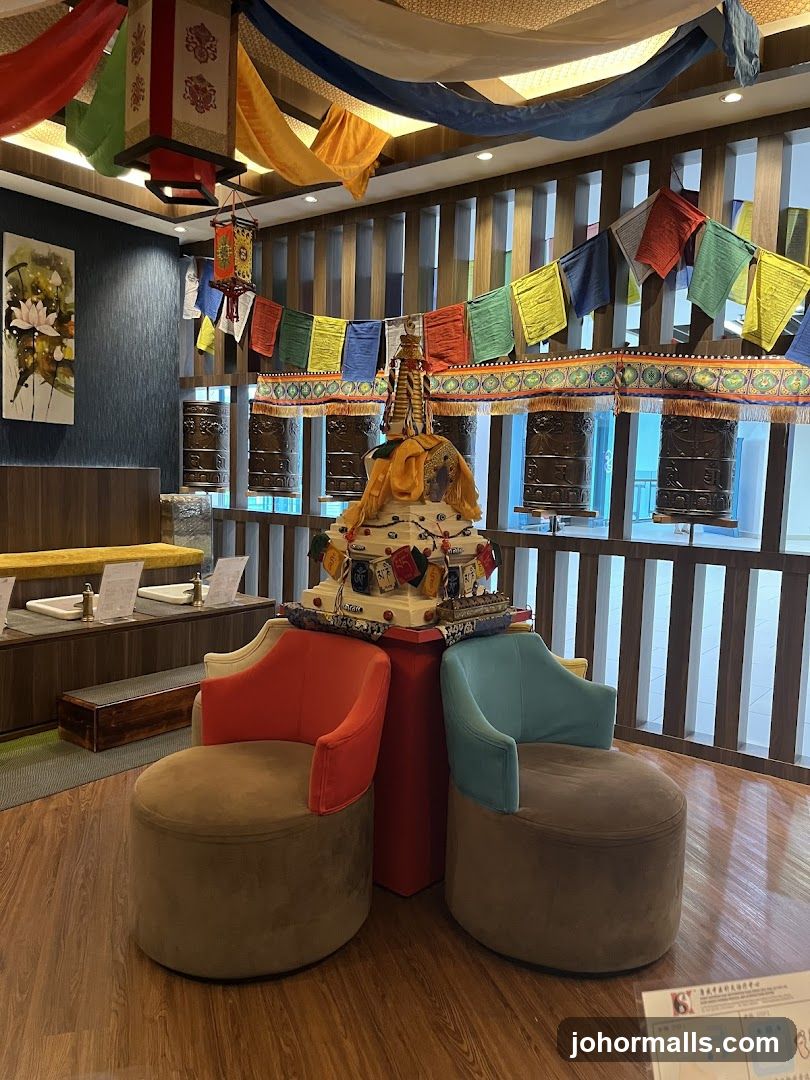 Tibetan prayer wheels and decor