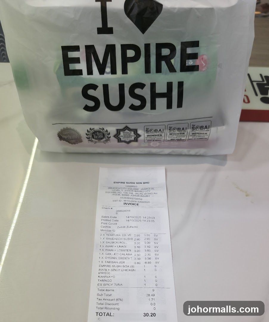 Empire Sushi Bag and Receipt