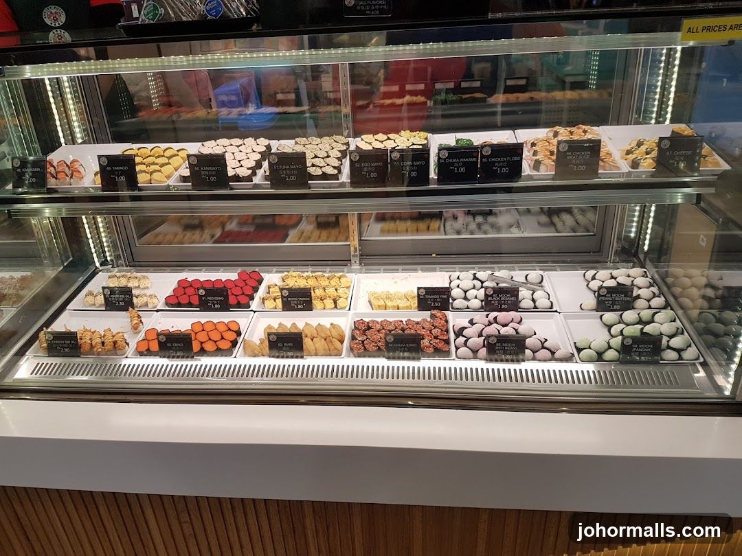Display Case with Sushi and Mochi