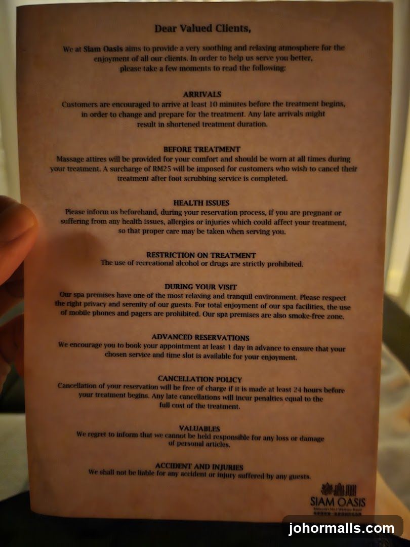 Siam Oasis Policies