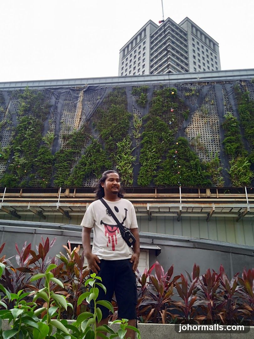 Man in front of a vertical garden