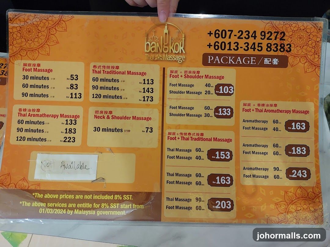 Bangkok Thai Massage Menu
