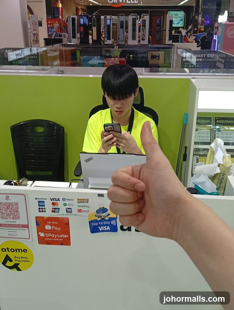 Store counter with payment options
