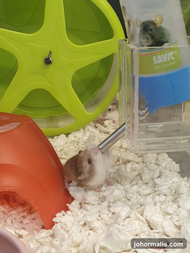 Hamster drinking from a water bottle