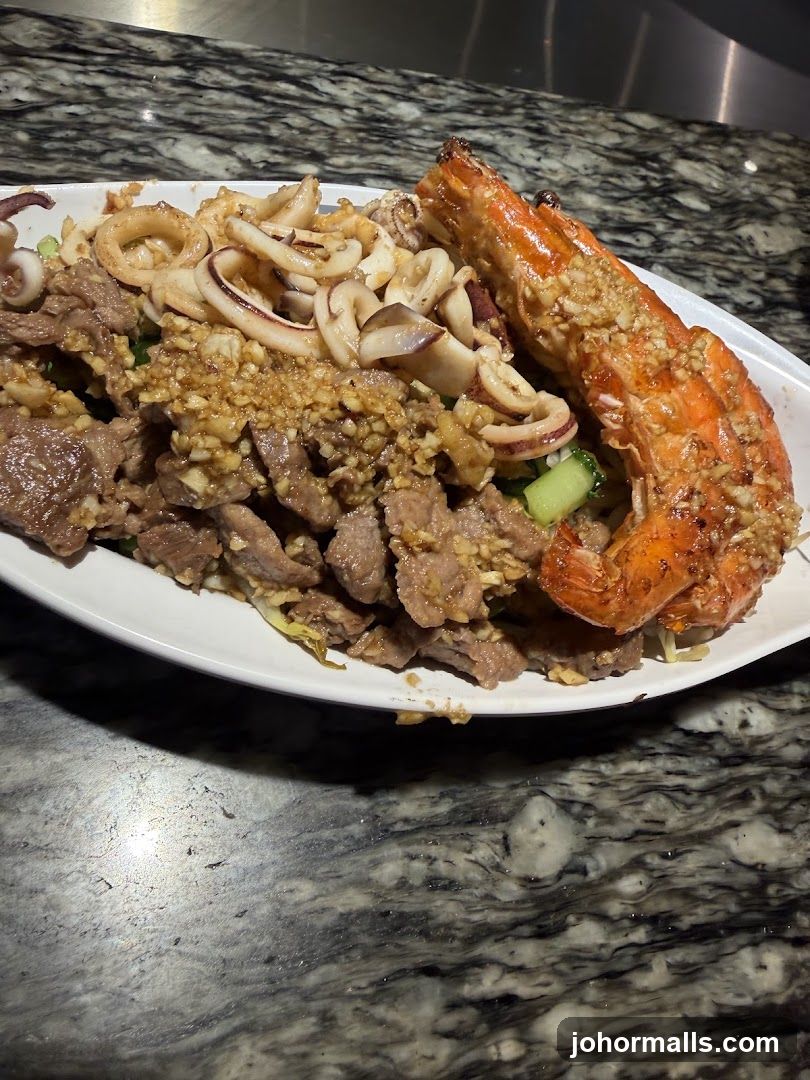Garlic Beef and Seafood Platter