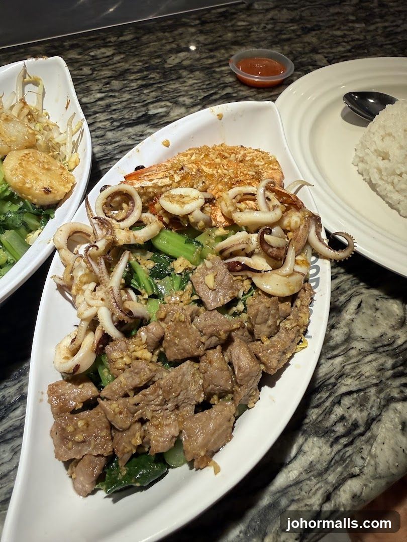 Seafood and Beef Stir-fry with Rice