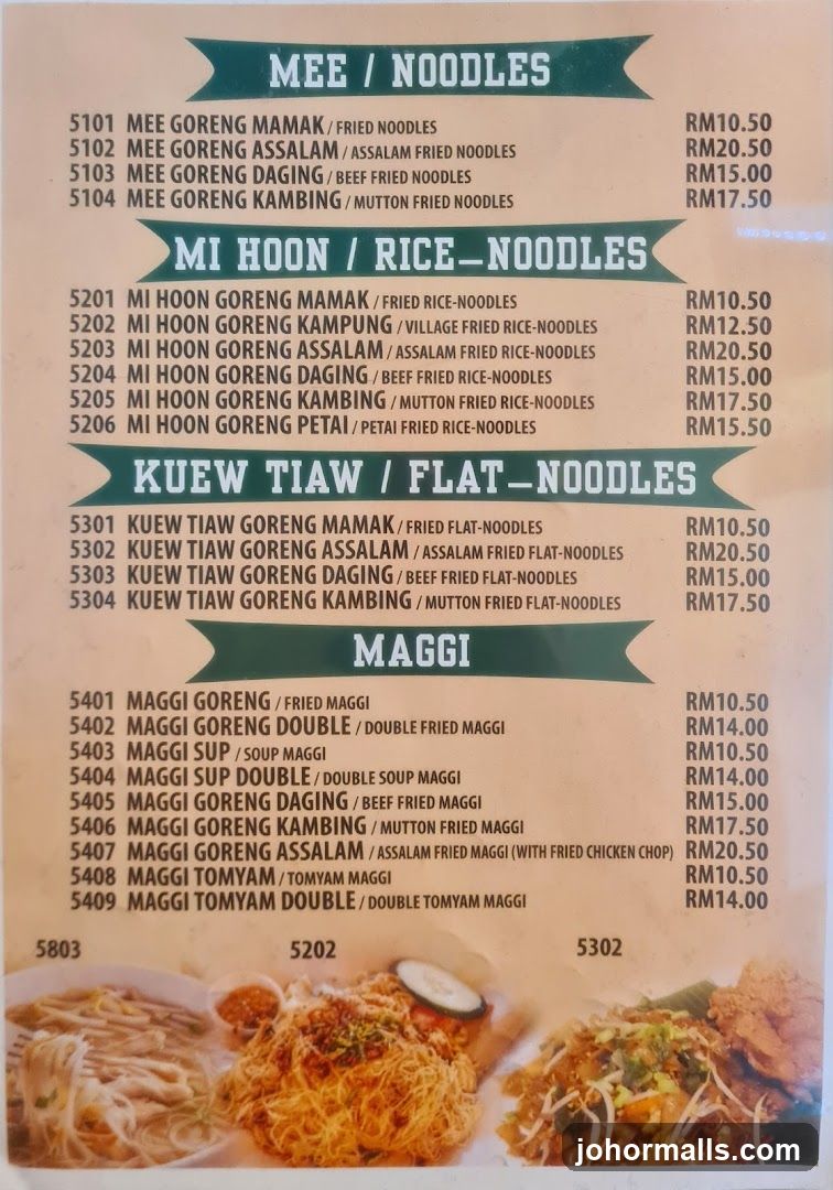 Noodle Menu