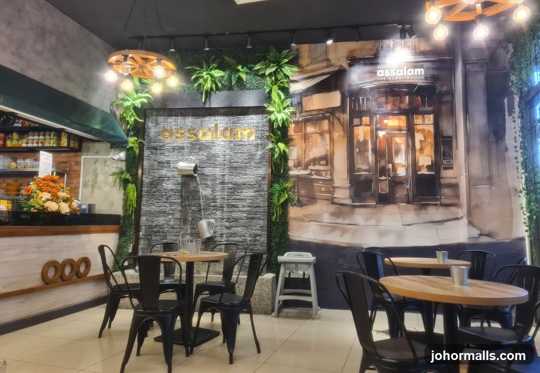 Restaurant Interior with Water Feature and Mural