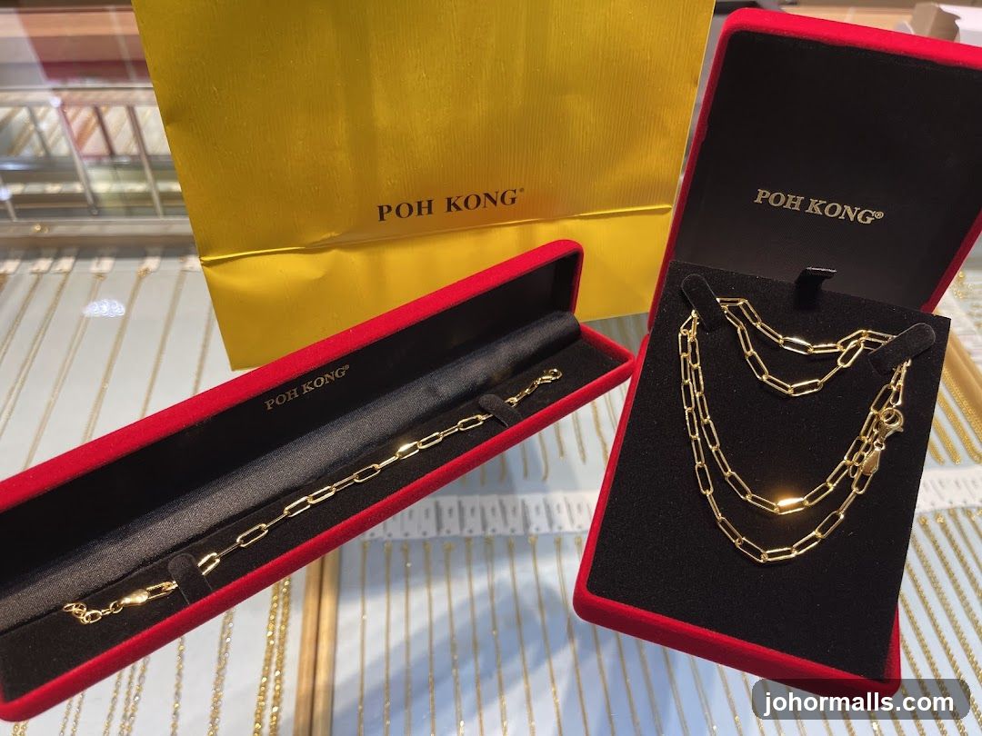 Gold jewelry in display cases