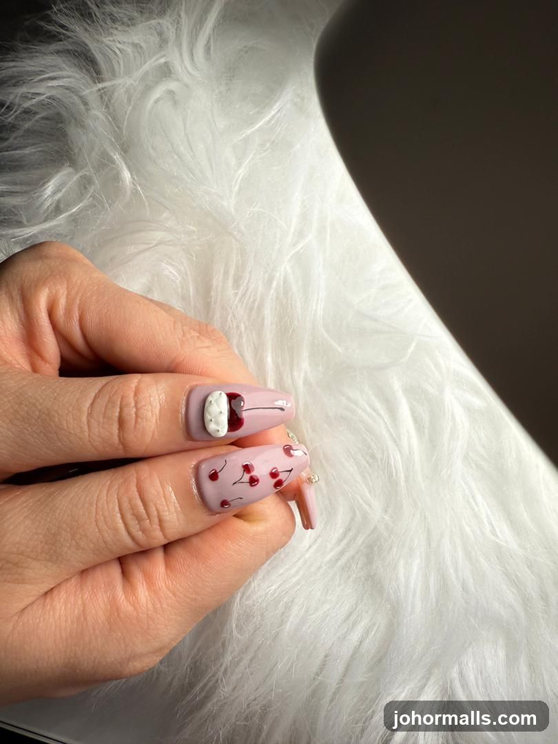 Nail Art with Cherry Design