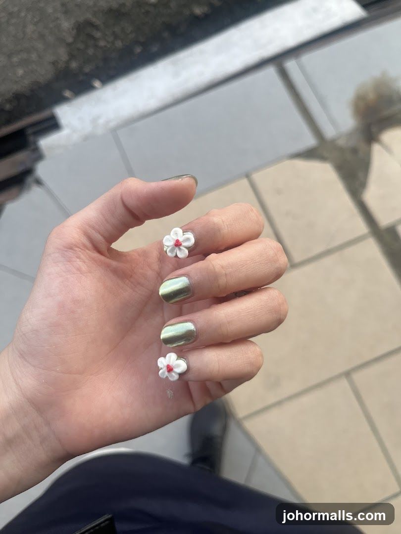 Nails with Flower Embellishments