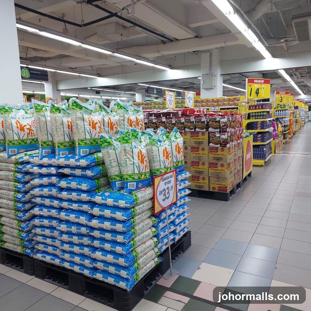 Supermarket Aisle with Rice and Noodles