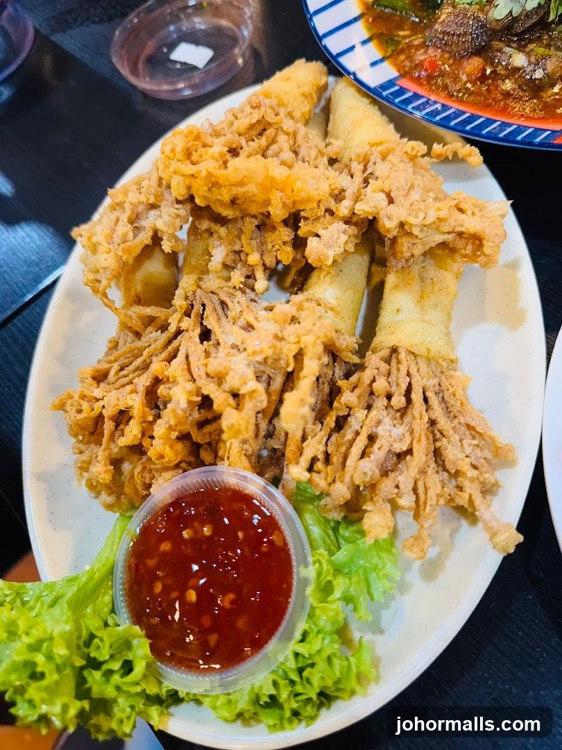 Fried Enoki Mushrooms with Chili Dip