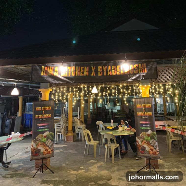 Outdoor Dining Area at Night