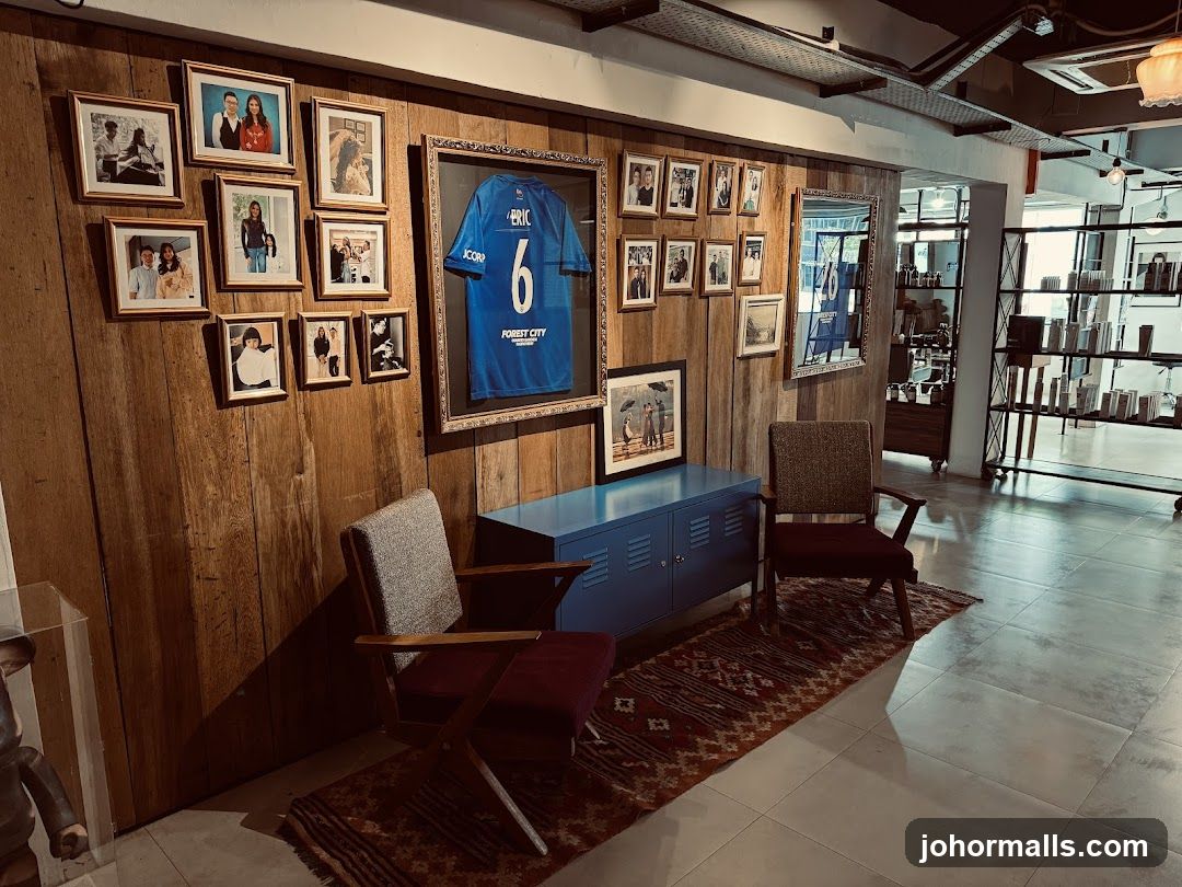 Interior with framed photos and sports jersey