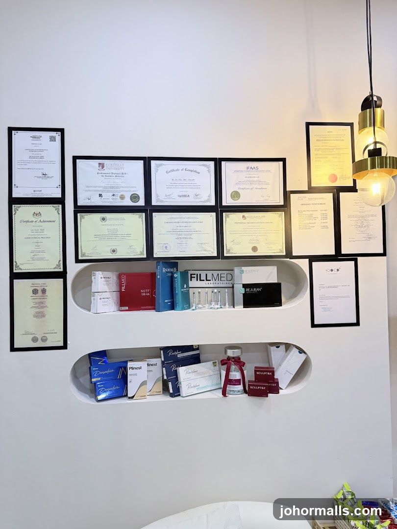 Certificates and medical products on display