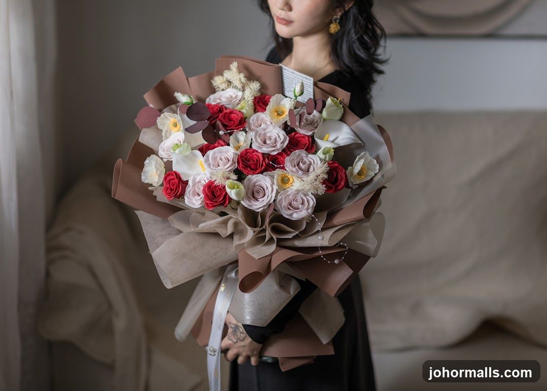 Woman holding a bouquet of flowers