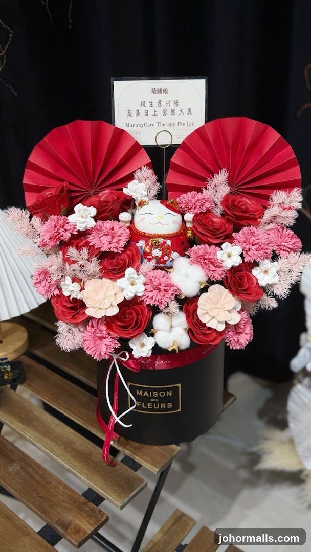 Flower Arrangement with Maneki-neko