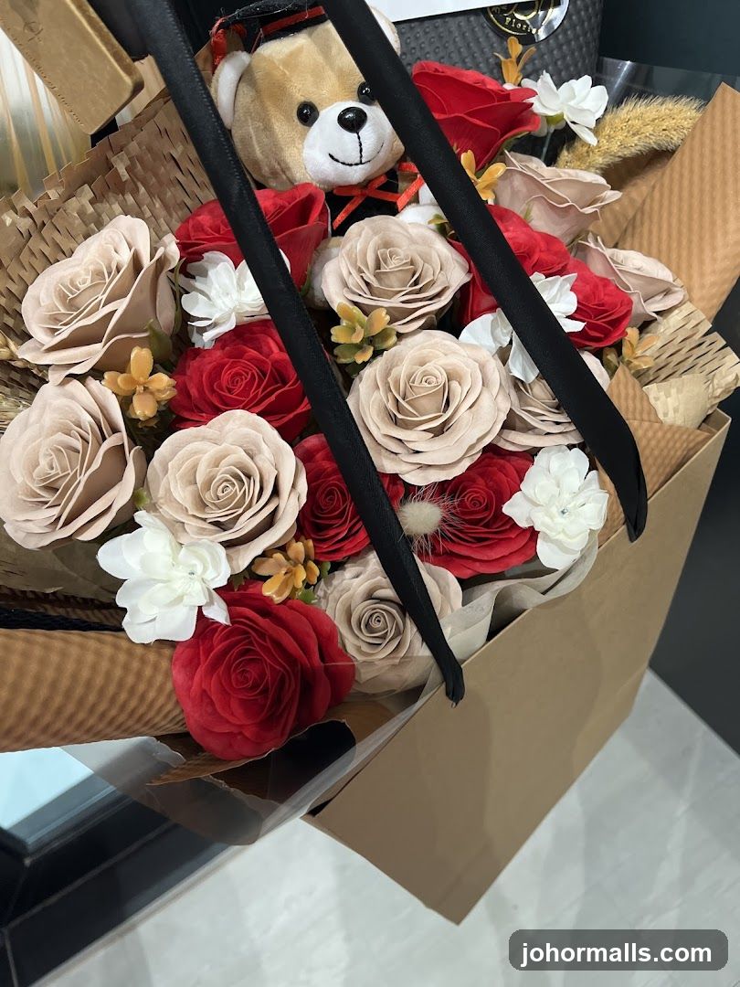 Graduation Teddy Bear and Flower Arrangement