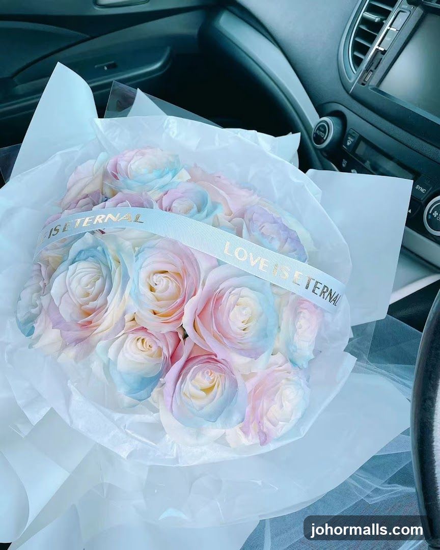 Rainbow Roses in a Car