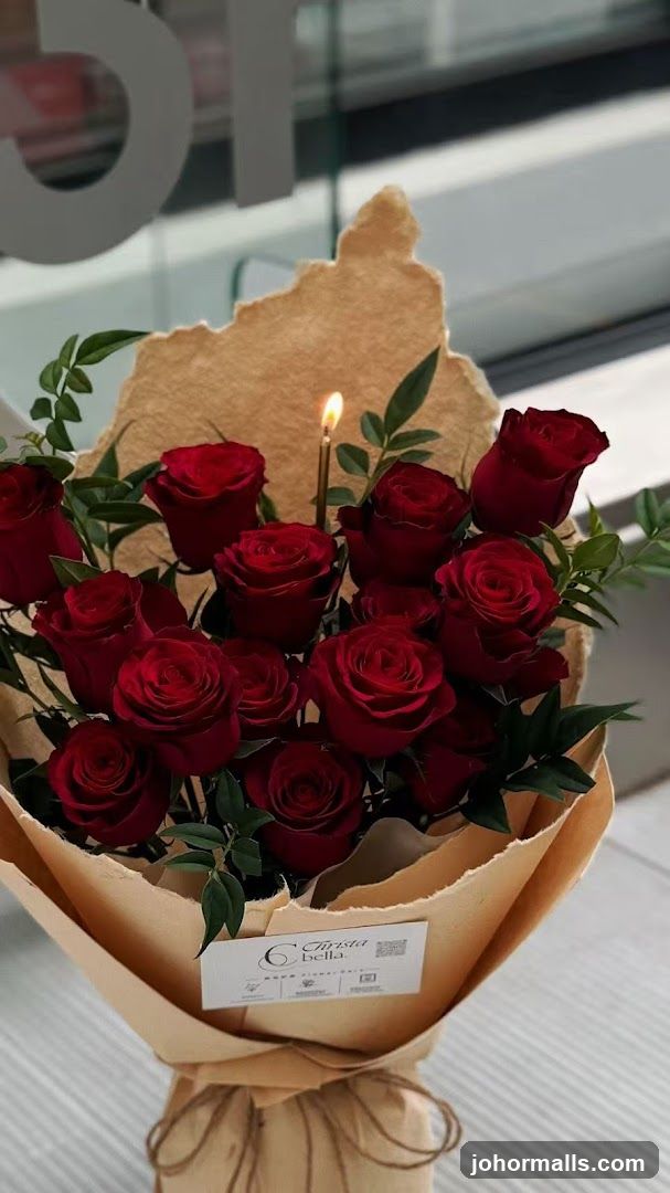 Bouquet of Red Roses with Candle