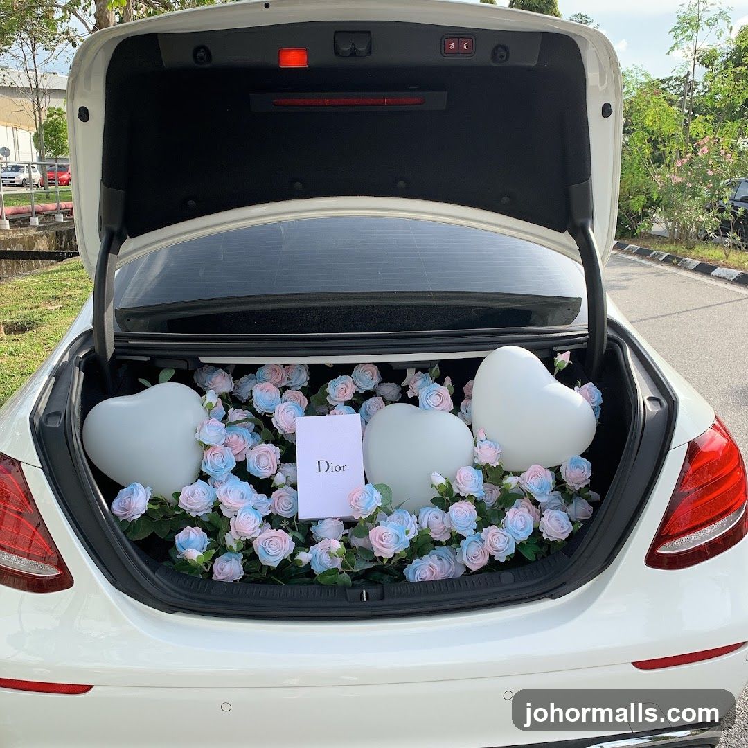 Car Trunk Decorated with Flowers and Balloons