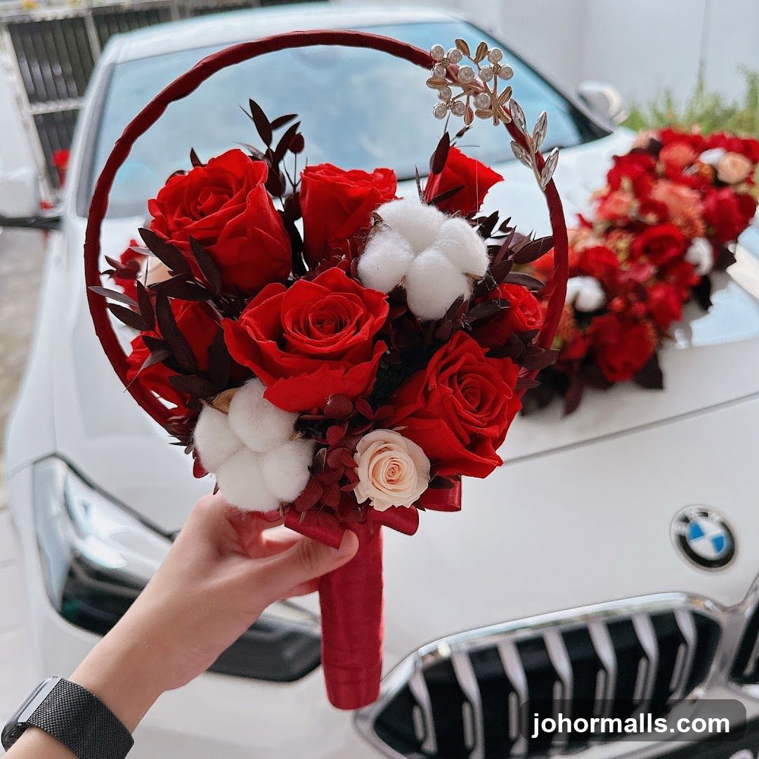 Red Rose Bouquet with Cotton Accents
