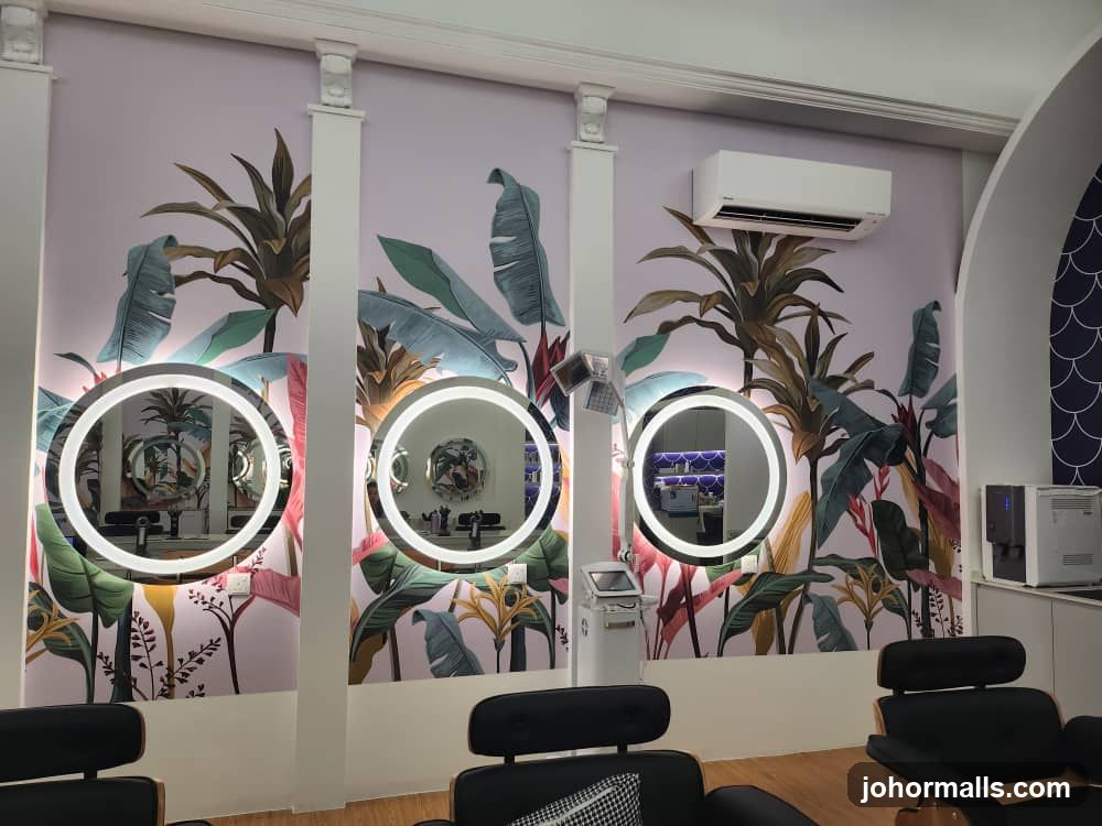 Salon Interior with Tropical Mural