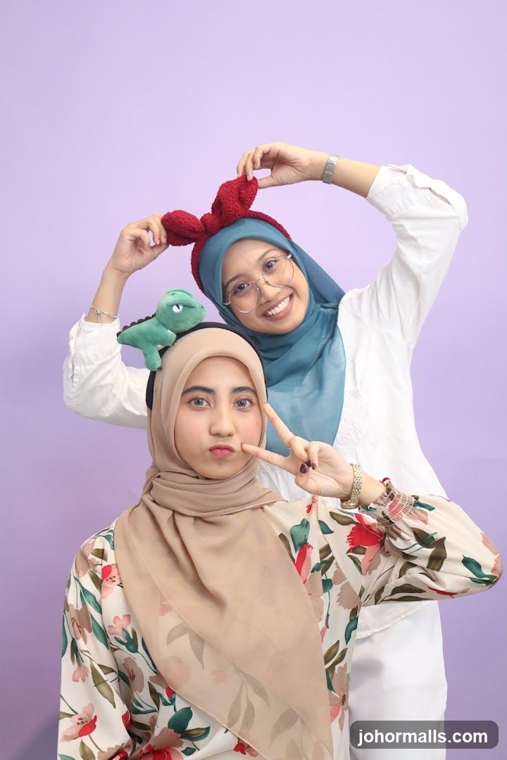 Two women posing with accessories