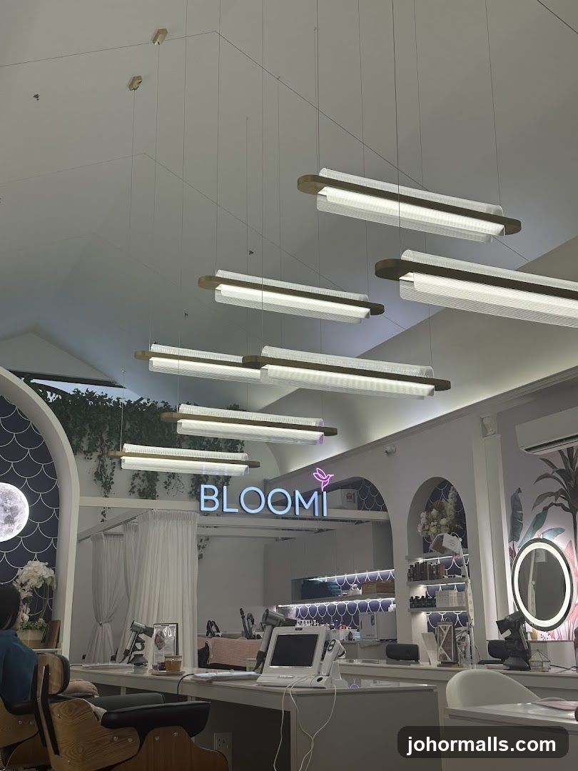 Interior of a salon with neon sign