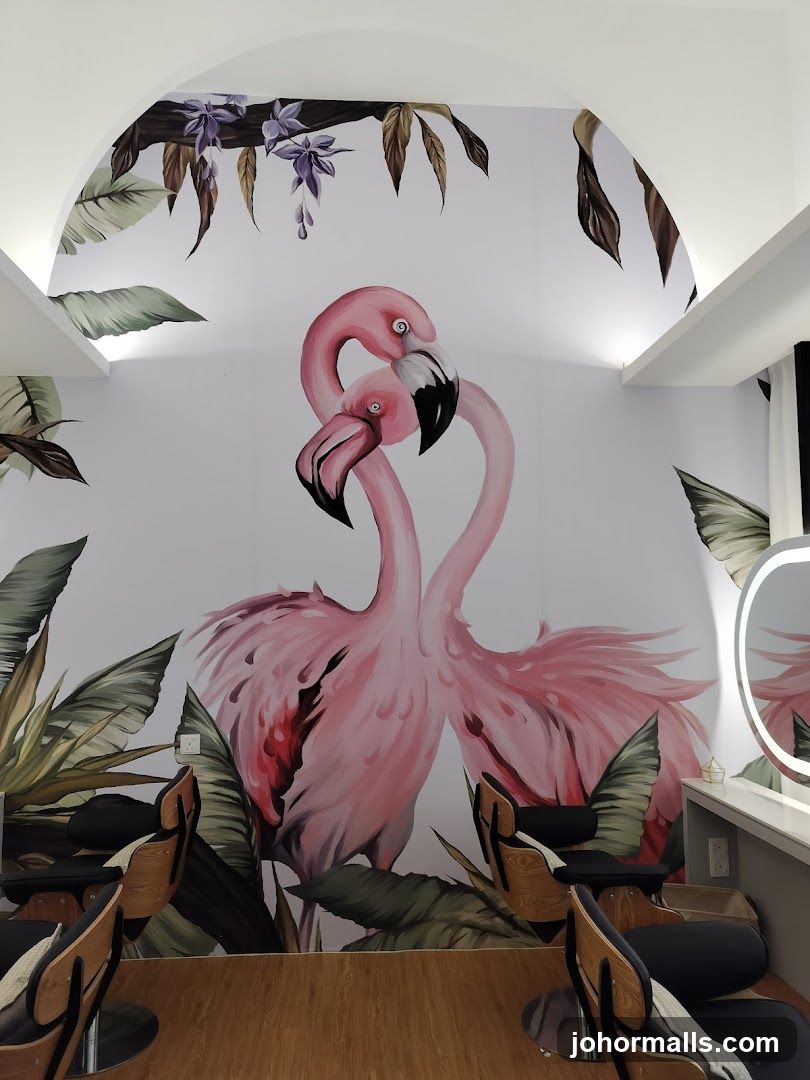 Flamingo Mural in Salon