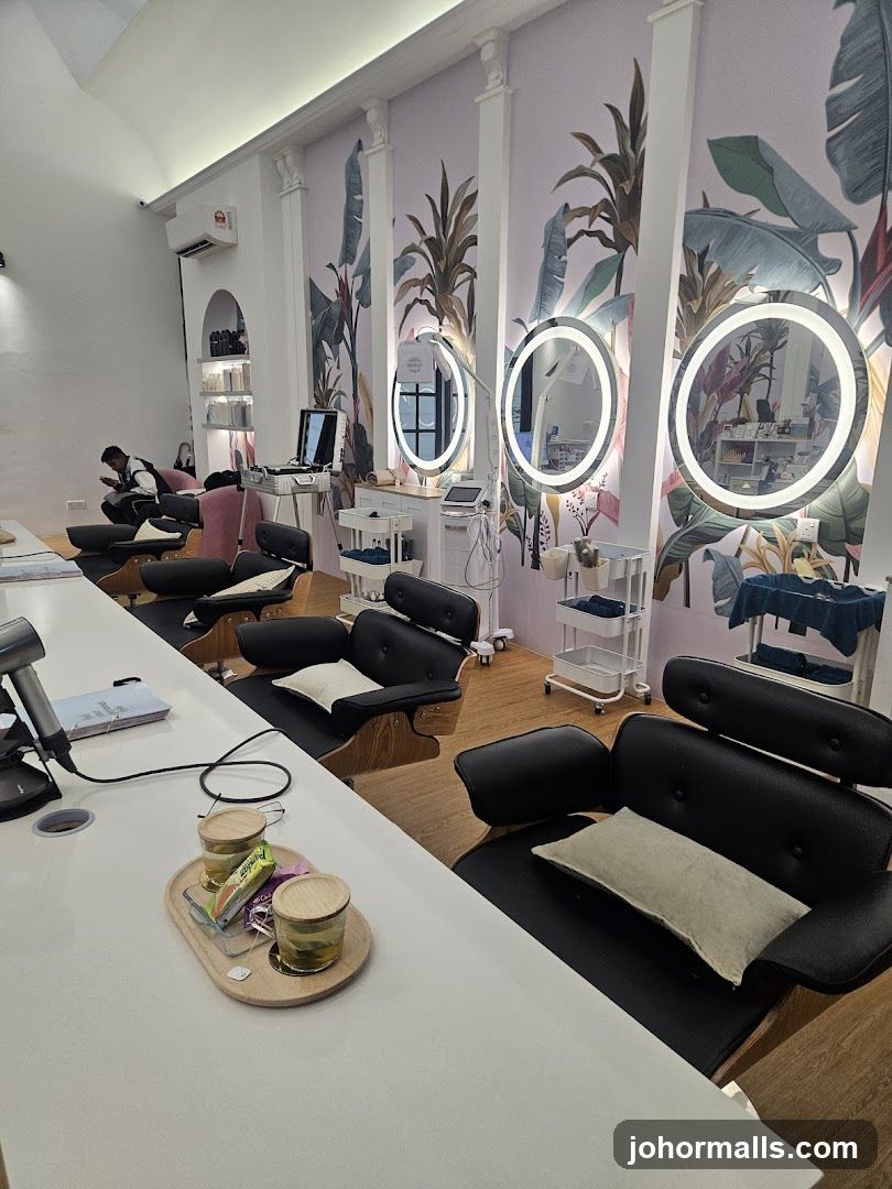 Salon Interior with Tropical Mural