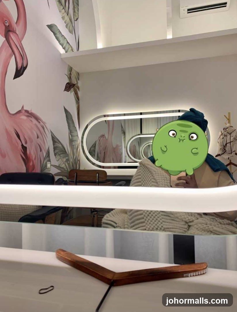 Interior with Flamingo Mural and Mirror