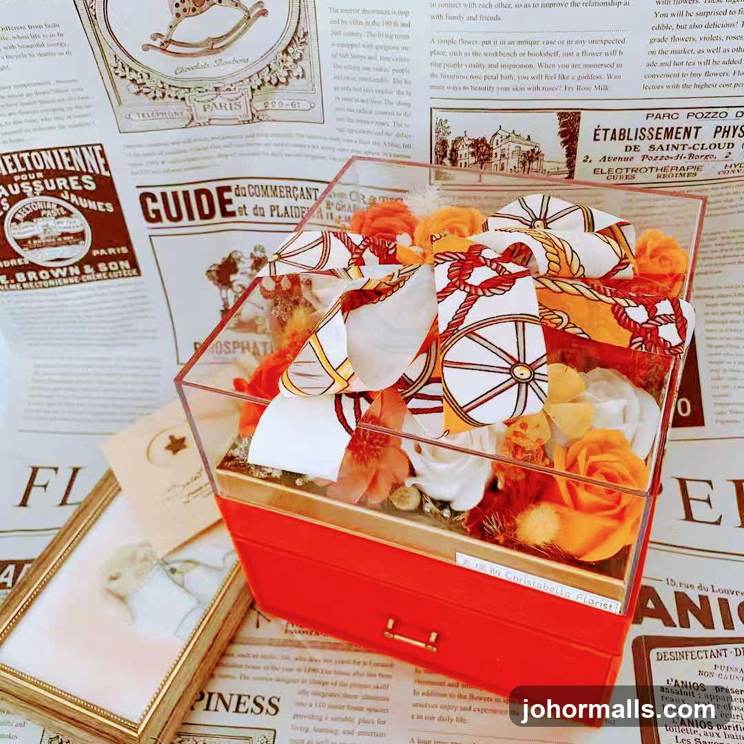 Floral Arrangement in a Red Box