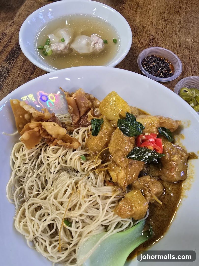 Noodles with Curry Chicken and Wontons