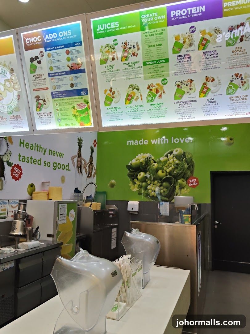 Juice Bar Menu and Counter