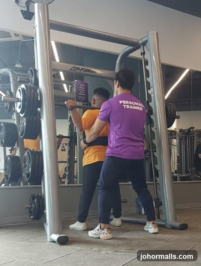Personal Trainer Assisting Client with Squat