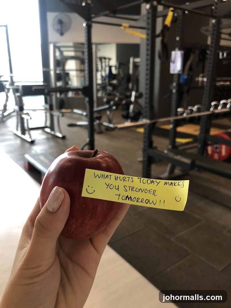 Apple with motivational note in gym