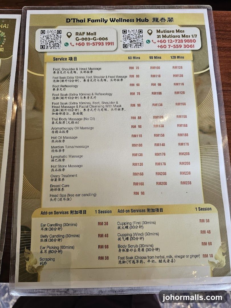 D'Thai Family Wellness Hub Menu