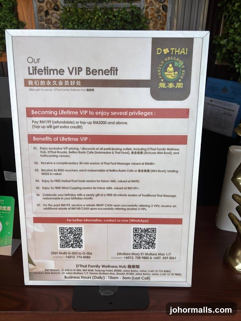 D'Thai Family Wellness Hub Lifetime VIP Benefit