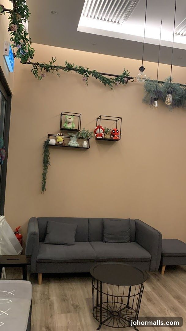 Cozy Seating Area with Decorative Shelves