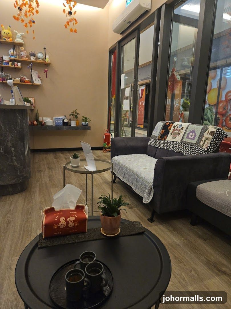 Waiting area with seating and decor