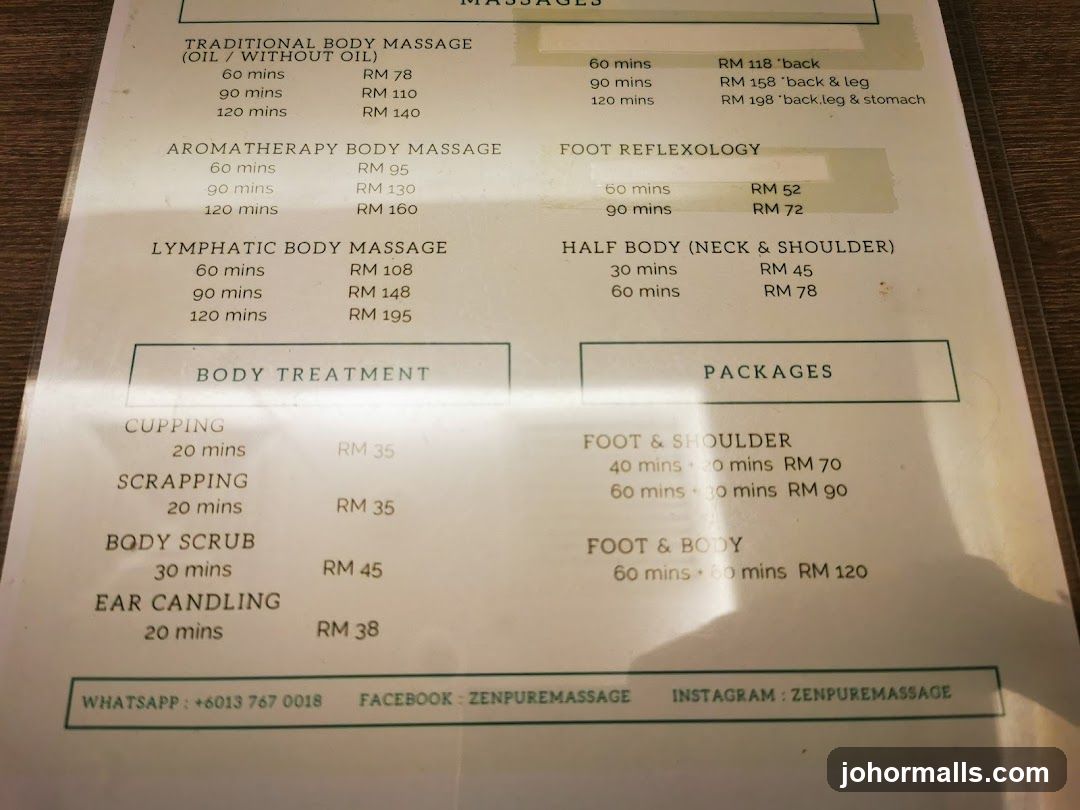 Massage Menu