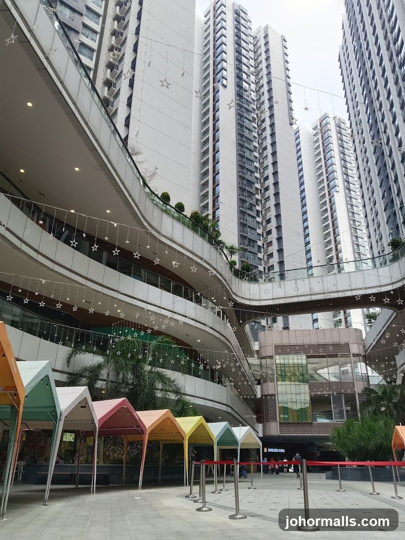 Outdoor Market Stalls in a Modern Courtyard
