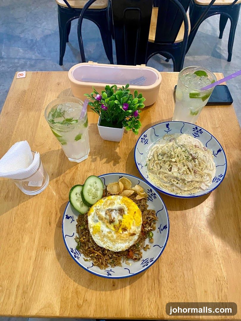 Table with food and drinks