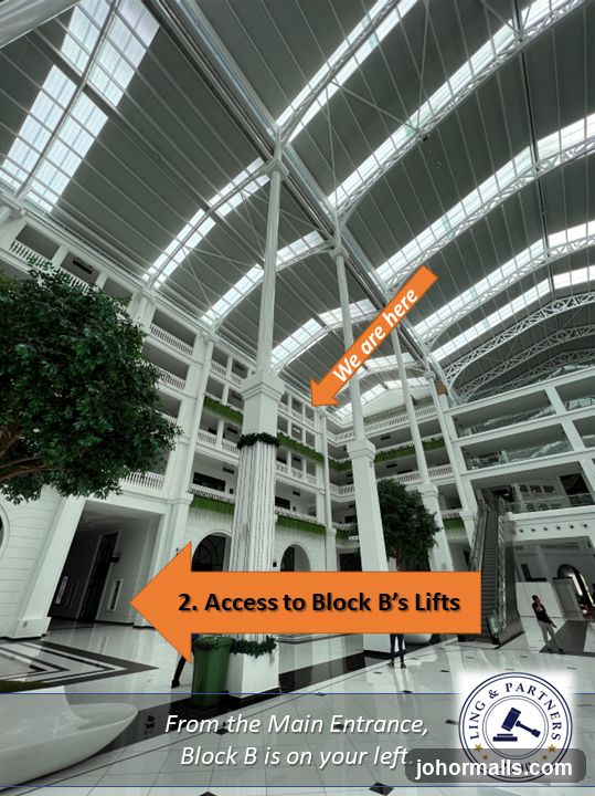 Interior view with directional signage