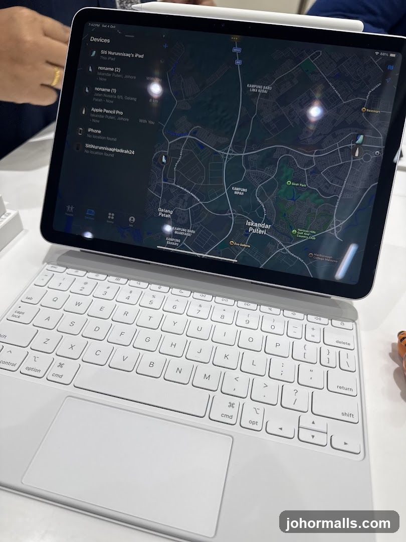 iPad with Keyboard and Map