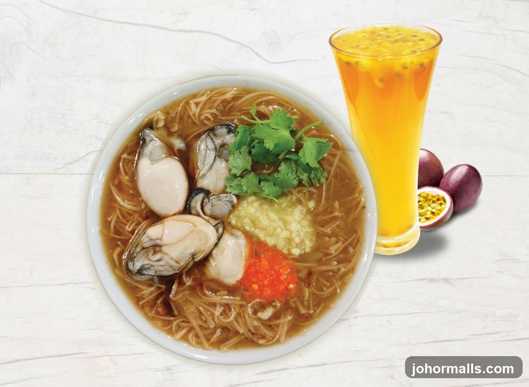 Oyster Mee Sua and Passion Fruit Drink